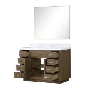 Abbey 48W x 22D Grey Oak Single Bath Vanity, Carrara Marble Top, and 46Mirror