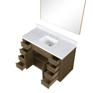 Abbey 48W x 22D Grey Oak Single Bath Vanity, Carrara Marble Top, and 46Mirror