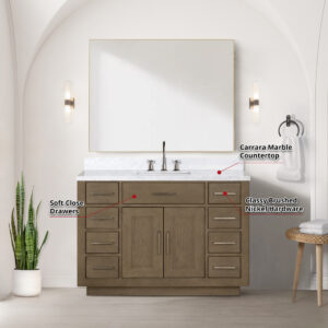 Abbey 48W x 22D Grey Oak Single Bath Vanity and Carrara Marble Top