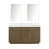 Abbey 60W x 22D Grey Oak Double Bath Vanity, Carrara Marble Top, and 28Mirrors