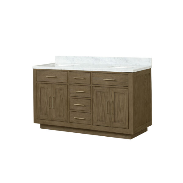 Abbey 60W x 22D Grey Oak Double Bath Vanity and Carrara Marble Top