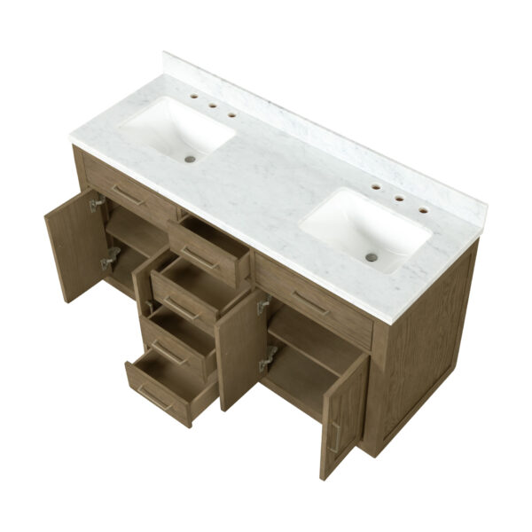 Abbey 60W x 22D Grey Oak Double Bath Vanity and Carrara Marble Top