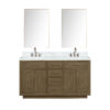 Abbey 60W x 22D Grey Oak Double Bath Vanity, Carrara Marble Top, Faucet Set, and 28Mirrors