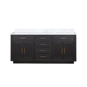 Abbey 72W x 22D Black Oak Double Bath Vanity and Carrara Marble Top