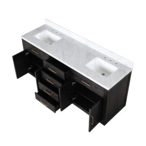 Abbey 72W x 22D Black Oak Double Bath Vanity and Carrara Marble Top