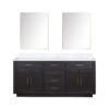 Abbey 72W x 22D Black Oak Double Bath Vanity, Carrara Marble Top, and 34Mirrors