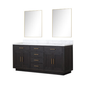 Abbey 72W x 22D Black Oak Double Bath Vanity, Carrara Marble Top, and 34Mirrors