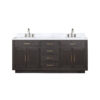 Abbey 72W x 22D Brown Oak Double Bath Vanity, Carrara Marble Top, and Faucet Set