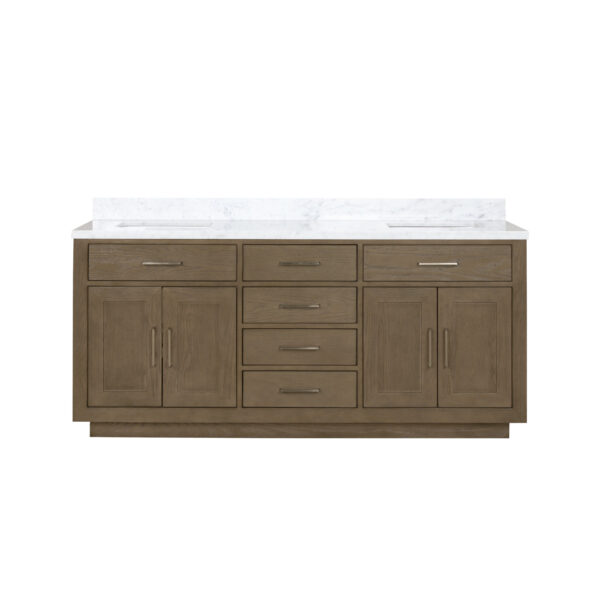 Abbey 72W x 22D Grey Oak Double Bath Vanity and Carrara Marble Top