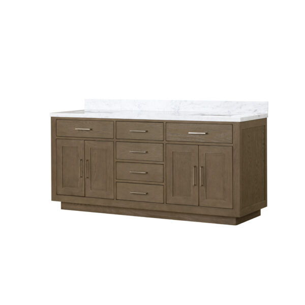 Abbey 72W x 22D Grey Oak Double Bath Vanity and Carrara Marble Top