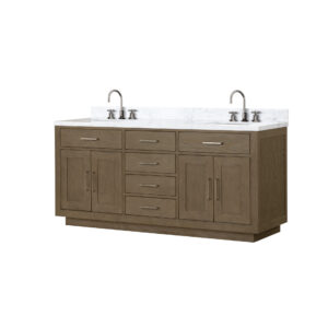 Abbey 72W x 22D Grey Oak Double Bath Vanity, Carrara Marble Top, and Faucet Set