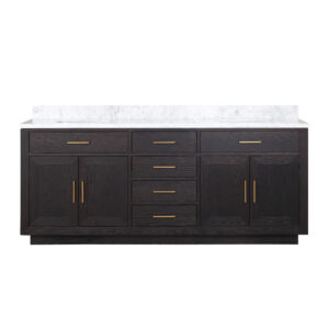 Abbey 80W x 22D Black Oak Double Bath Vanity and Carrara Marble Top