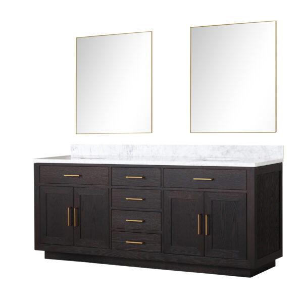 Abbey 80W x 22D Black Oak Double Bath Vanity, Carrara Marble Top, and 36Mirrors