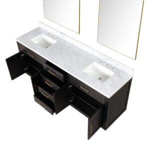 Abbey 80W x 22D Black Oak Double Bath Vanity, Carrara Marble Top, and 36Mirrors