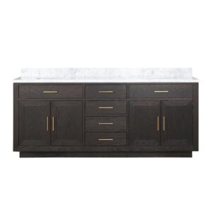 Abbey 80W x 22D Brown Oak Double Bath Vanity and Carrara Marble Top