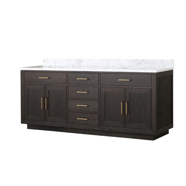 Abbey 80W x 22D Brown Oak Double Bath Vanity and Carrara Marble Top