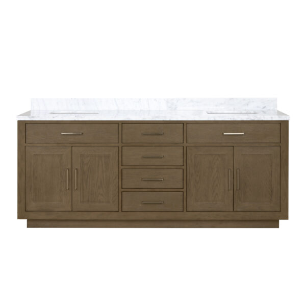 Abbey 80W x 22D Grey Oak Double Bath Vanity and Carrara Marble Top