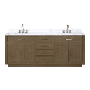 Abbey 80W x 22D Grey Oak Double Bath Vanity, Carrara Marble Top, and Faucet Set