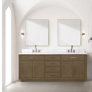 Abbey 80W x 22D Grey Oak Double Bath Vanity and Carrara Marble Top