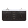 Abbey 84W x 22D Black Oak Double Bath Vanity, Carrara Marble Top, and Faucet Set