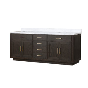 Abbey 84W x 22D Brown Oak Double Bath Vanity and Carrara Marble Top