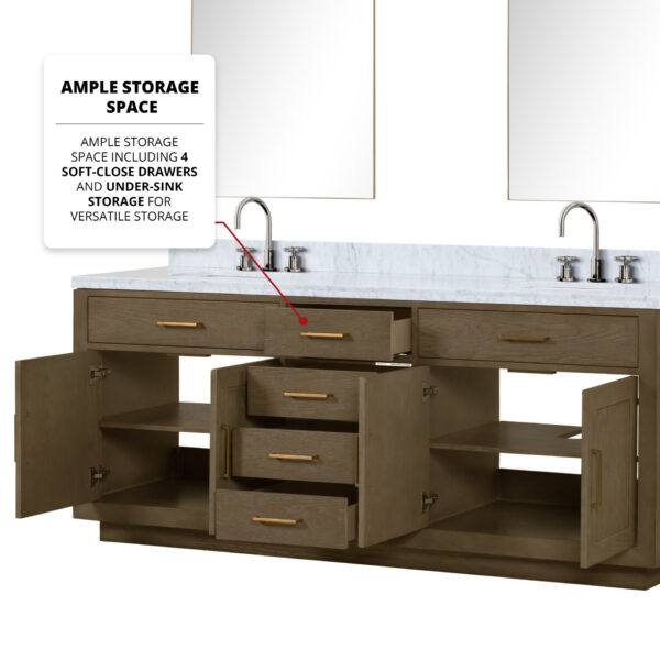 Abbey 84W x 22D Grey Oak Double Bath Vanity and Carrara Marble Top