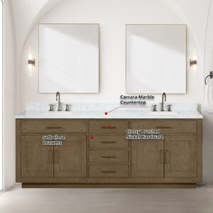 Abbey 84W x 22D Grey Oak Double Bath Vanity and Carrara Marble Top