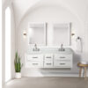 Castor 60W x 22D White Double Bath Vanity, Carrara Marble Top, Faucet Set, and 28Mirrors