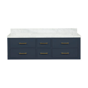 Castor 60W x 22D Blue Double Bath Vanity and Carrara Marble Top