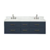 Castor 60W x 22D Blue Double Bath Vanity, Carrara Marble Top, and Faucet Set