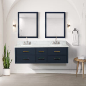 Castor 60W x 22D Blue Double Bath Vanity and Carrara Marble Top