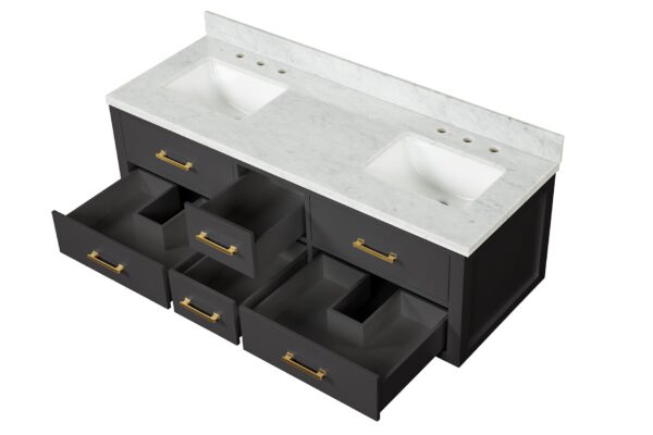 Castor 60W x 22D Black Double Bath Vanity and Carrara Marble Top