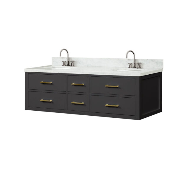 Castor 60W x 22D Black Double Bath Vanity, Carrara Marble Top, and Faucet Set