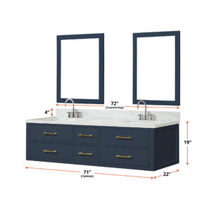 Castor 72W x 22D Blue Double Bath Vanity and Carrara Marble Top