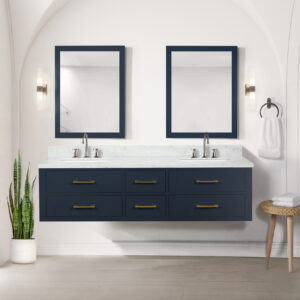 Castor 72W x 22D Blue Double Bath Vanity and Carrara Marble Top