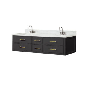 Castor 72W x 22D Black Double Bath Vanity, Carrara Marble Top, and Faucet Set