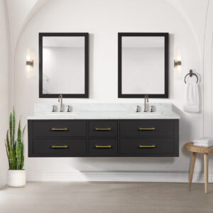 Castor 72W x 22D Black Double Bath Vanity and Carrara Marble Top