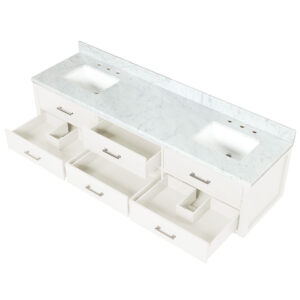 Castor 80W x 22D White Double Bath Vanity and Carrara Marble Top