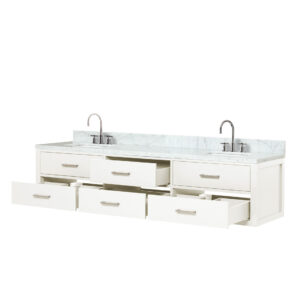 Castor 80W x 22D White Double Bath Vanity, Carrara Marble Top, and Faucet Set