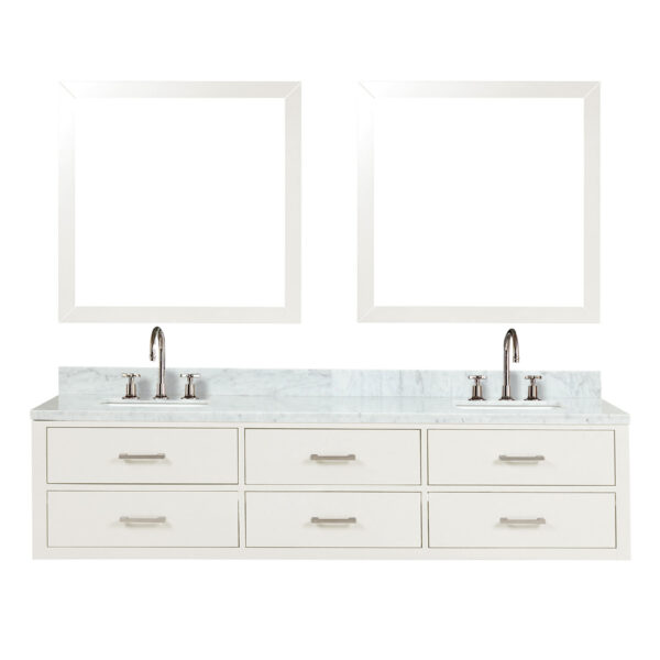 Castor 80W x 22D White Double Bath Vanity, Carrara Marble Top, Faucet Set, and 36Mirrors