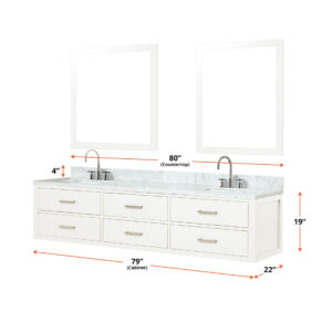 Castor 80W x 22D White Double Bath Vanity and Carrara Marble Top