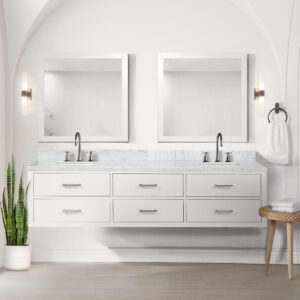 Castor 80W x 22D White Double Bath Vanity, Carrara Marble Top, and Faucet Set