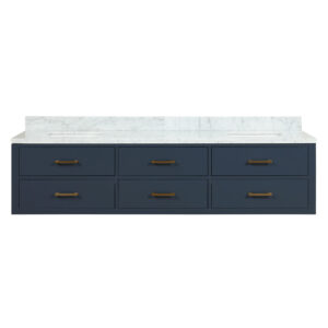 Castor 80W x 22D Blue Double Bath Vanity and Carrara Marble Top