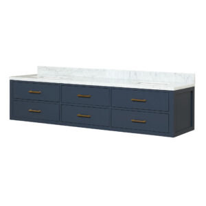 Castor 80W x 22D Blue Double Bath Vanity and Carrara Marble Top