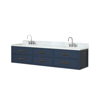 Castor 80W x 22D Blue Double Bath Vanity, Carrara Marble Top, and Faucet Set