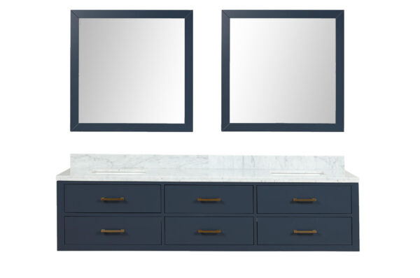 Castor 80W x 22D Blue Double Bath Vanity, Carrara Marble Top, and 36Mirrors