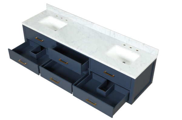 Castor 80W x 22D Blue Double Bath Vanity, Carrara Marble Top, and 36Mirrors