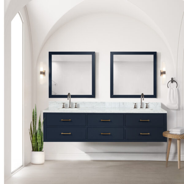 Castor 80W x 22D Blue Double Bath Vanity and Carrara Marble Top