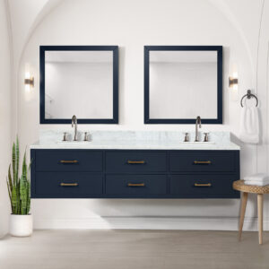 Castor 80W x 22D Blue Double Bath Vanity and Carrara Marble Top