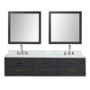 Castor 80W x 22D Black Double Bath Vanity, Carrara Marble Top, Faucet Set, and 36Mirrors